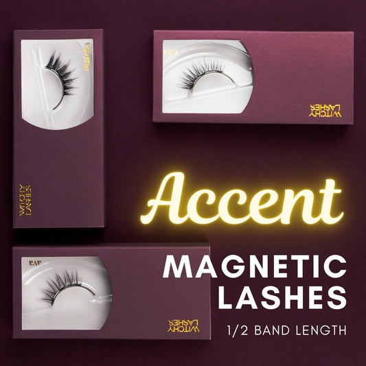 Magnetic half lashes accent collection by Witchy Lashes — three half band styles in packaging